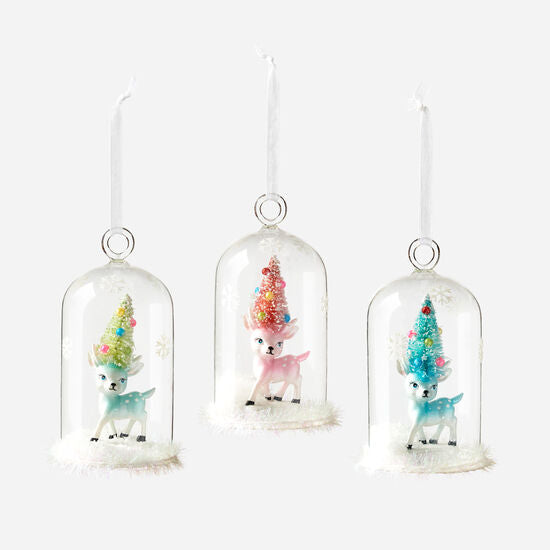 Bottlebrush Deer in Glass Dome Ornament- 3 Options