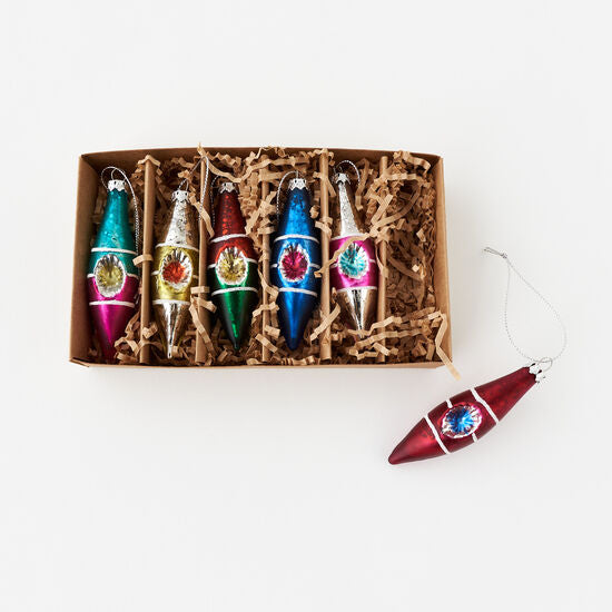 Boxed Glass Reflector 4" Finial Ornament Set