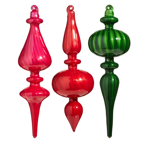 Bright Blown Glass Finial Ornament Set