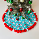 Exclusive Retro Turquoise & Red Santa 14" Mini Tree Skirt Tree Close-Up