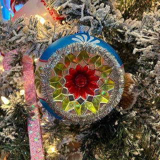 Glass Reflector 5" Ball Ornament- Blue Front