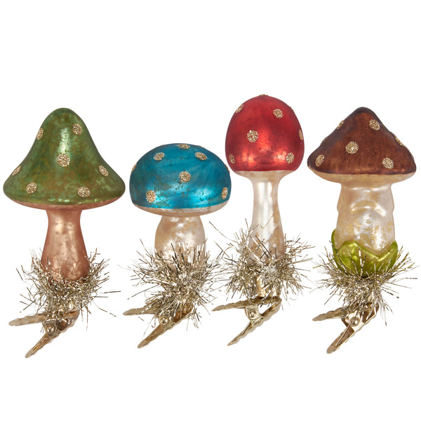 Glass Mushroom Clip-On Ornament Set