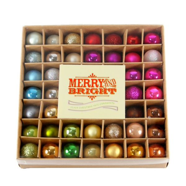 Merry & Bright Glass Mini Ornament Set of 24