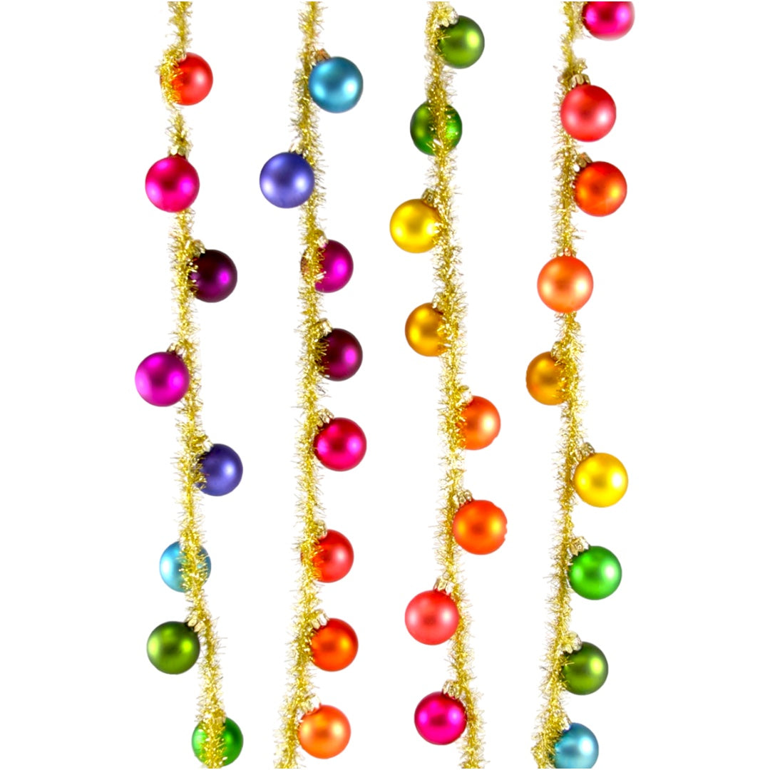 Rainbow Bauble & Gold Tinsel 6' Garland Candy Cane Christmas Company