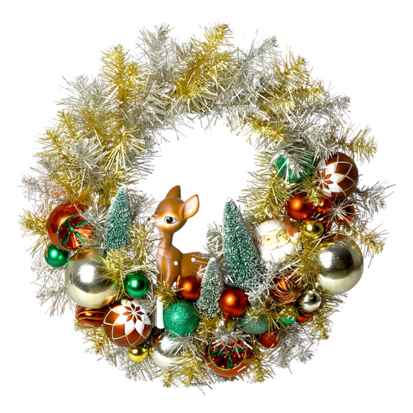 Retro Tinsel Bauble Wreath W/Santa & Deer