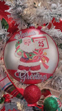Season's Greetings Retro Santa Disc Glass Ornament- 2 Options