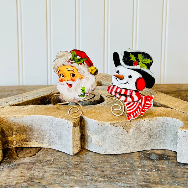 retro santa and snowman napkin rings