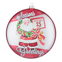 Season's Greetings Retro Santa Disc Glass Ornament- 2 Options seasons greeting
