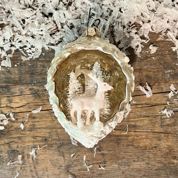 winter wonderland deer pinecone indent ornament