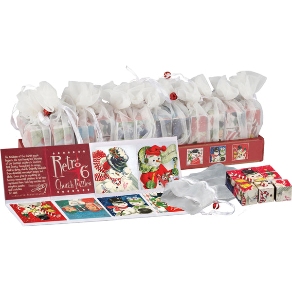 Retro Snowman Church Puzzle Six-in-One Set