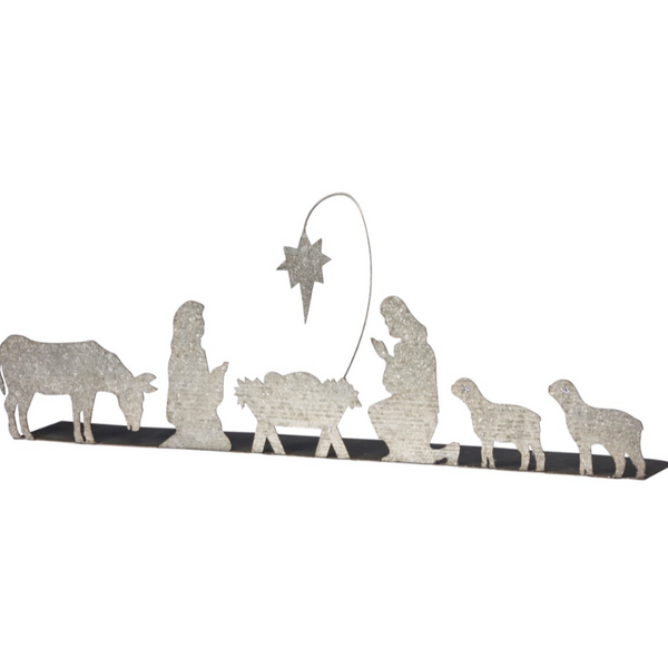 Stand Up Galvanized Metal Nativity Scene