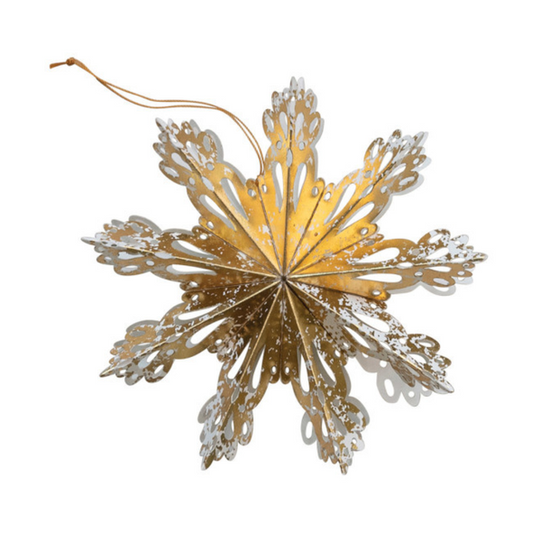 6"H Handmade Recycled Paper Folding Snowflake Ornament- Gold A