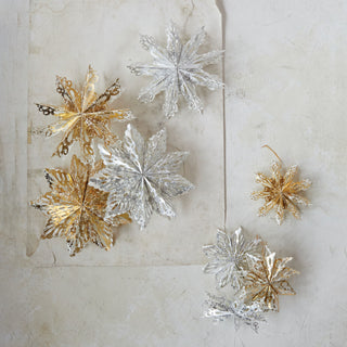 6"H Handmade Recycled Paper Folding Snowflake Ornament- Four Options Hanging