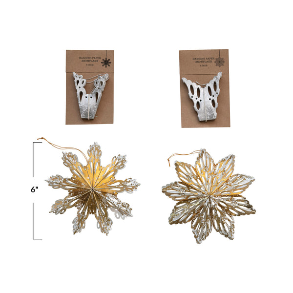 6"H Handmade Recycled Paper Folding Snowflake Ornament- Four Options