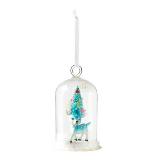 Bottlebrush Deer in Glass Dome Ornament- Turqouise