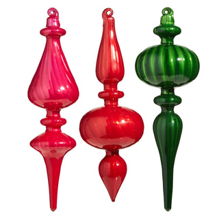 Bright Blown Glass Finial Ornament Set