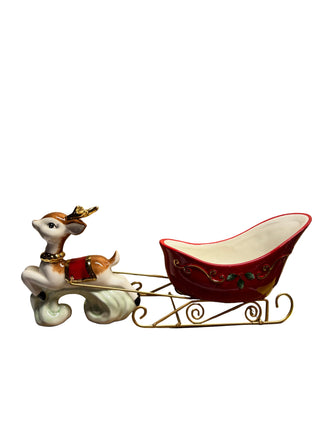 Vintage-Inspired Ceramic Reindeer & Sleigh