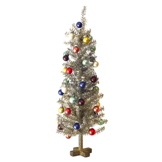 Decorated Silver Tinsel 23.5" Tree W/Baubles- multi-color