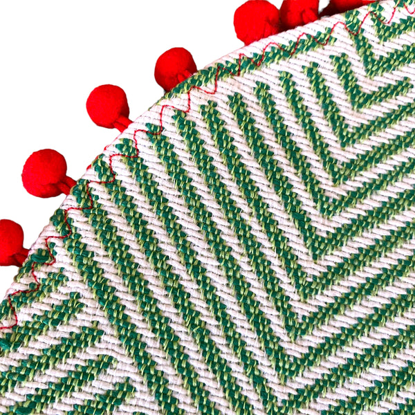 Exclusive Green & White Striped 14" Mini Tree Skirt Red Closeup