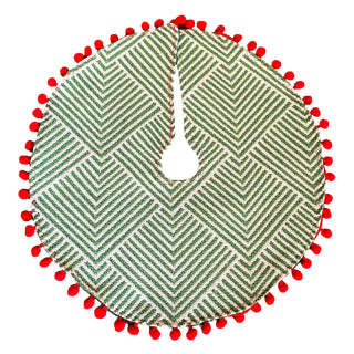 Exclusive Green & White Striped 14" Mini Tree Skirt Red Border