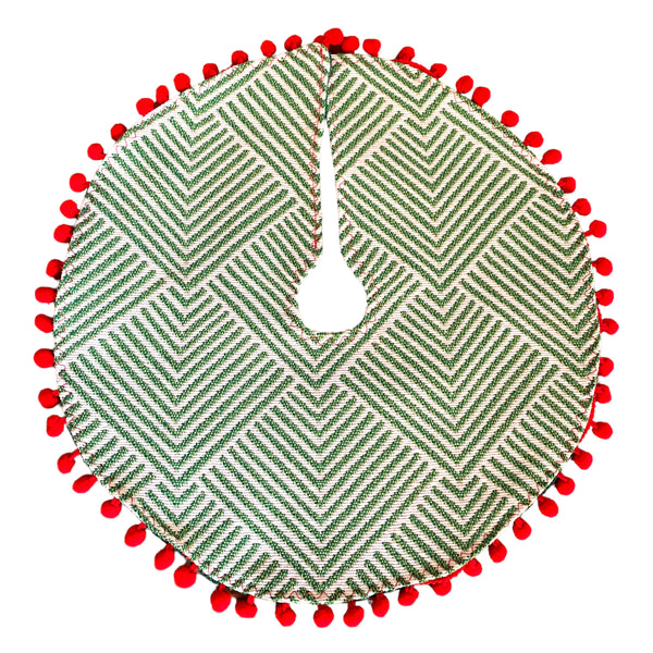 Exclusive Green & White Striped 14" Mini Tree Skirt Red Border