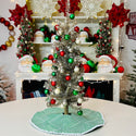 Exclusive Green & White Striped 14" Mini Tree Skirt White Border on tree