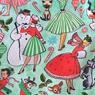 Exclusive Retro Christmas Print 14" Mini Tree Skirt Fabric Close-Up