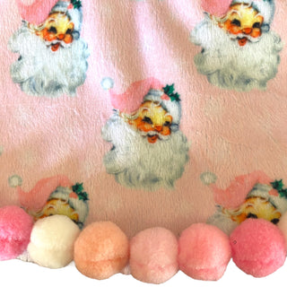 Exclusive Retro Pink Santa 14" Mini Tree Skirt Fabric Close-Up