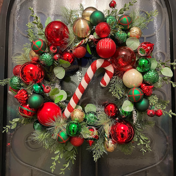 Exclusive Retro Shiny Brite Bauble 24" Wreath On Door
