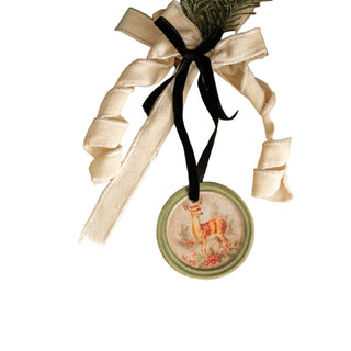 Framed Holiday Fawn Round Ornament