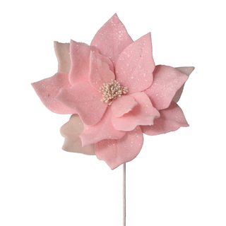 Frosted Pink Felt Poinsettia Pick