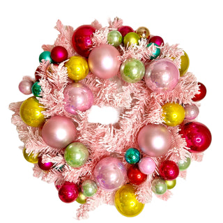 Flocked Pink Bauble 19" Wreath