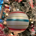 Glass Reflector 5" Ball Ornament- Pink/Blue/Green Stripe Back