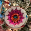 Glass Reflector 5" Ball Ornament- Pink/Blue/Green Stripe Front