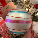 Glass Reflector 5" Ball Ornament- Pink/Blue/Red Stripe Back