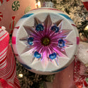 Glass Reflector 5" Ball Ornament- Pink/Blue/Red Stripe Front