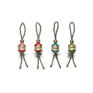 Hand-Painted Glass & Tinsel Ornament Set of 4