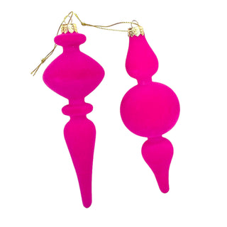 Hot Pink Crushed Velvet Finial Ornament Set A