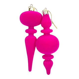 Hot Pink Crushed Velvet Finial Ornament Set B