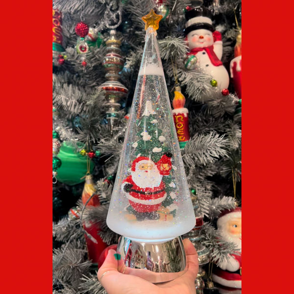 Lighted Santa Glitter Snow Globe Tree Still