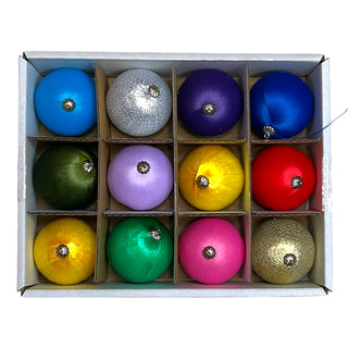 Multi-Colored Satin Bauble Ornament Set of 12