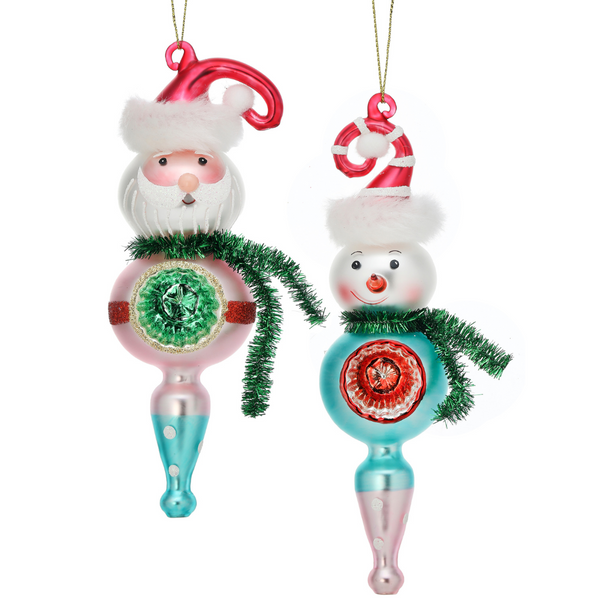 Pastel Glass Snowman/Santa Reflector Ornament- 2 Options