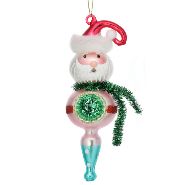 Pastel Glass Snowman/Santa Reflector Ornament- Santa