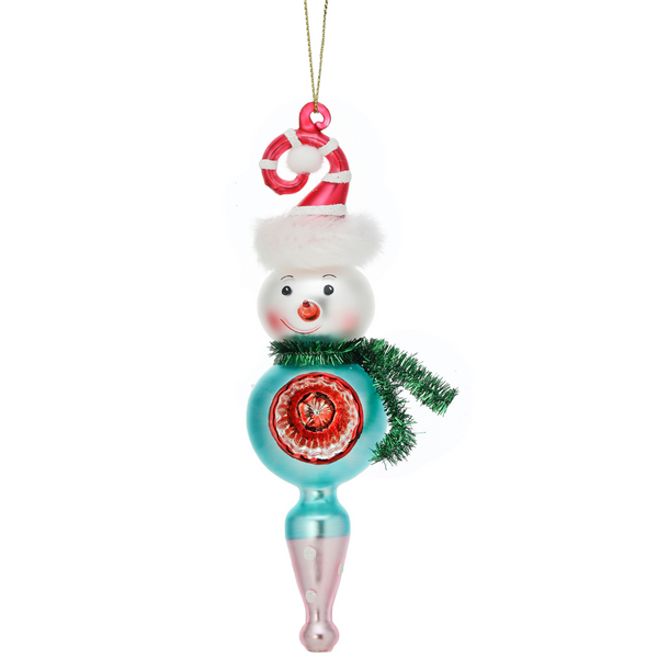 Pastel Glass Snowman/Santa Reflector Ornament- Snowman