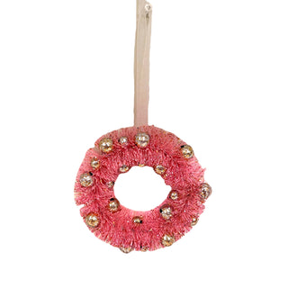 Pink Beaded Bottlebrush Wreath Ornament