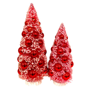 Pink Bottlebrush Tree Set With Red Ornaments