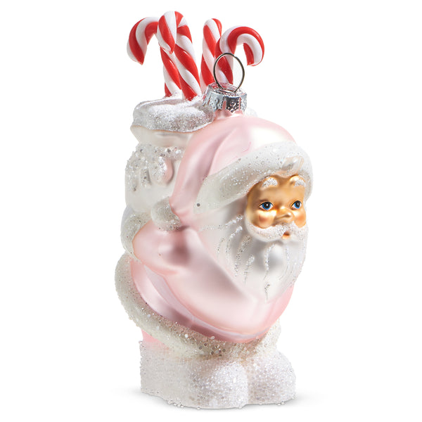 Pink Santa With Candy Canes Ornament