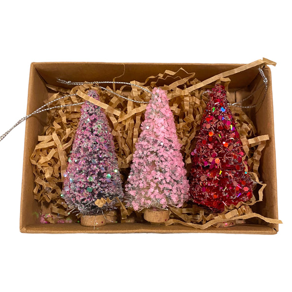 Pink & Red Bottlebrush Tree Ornament Set