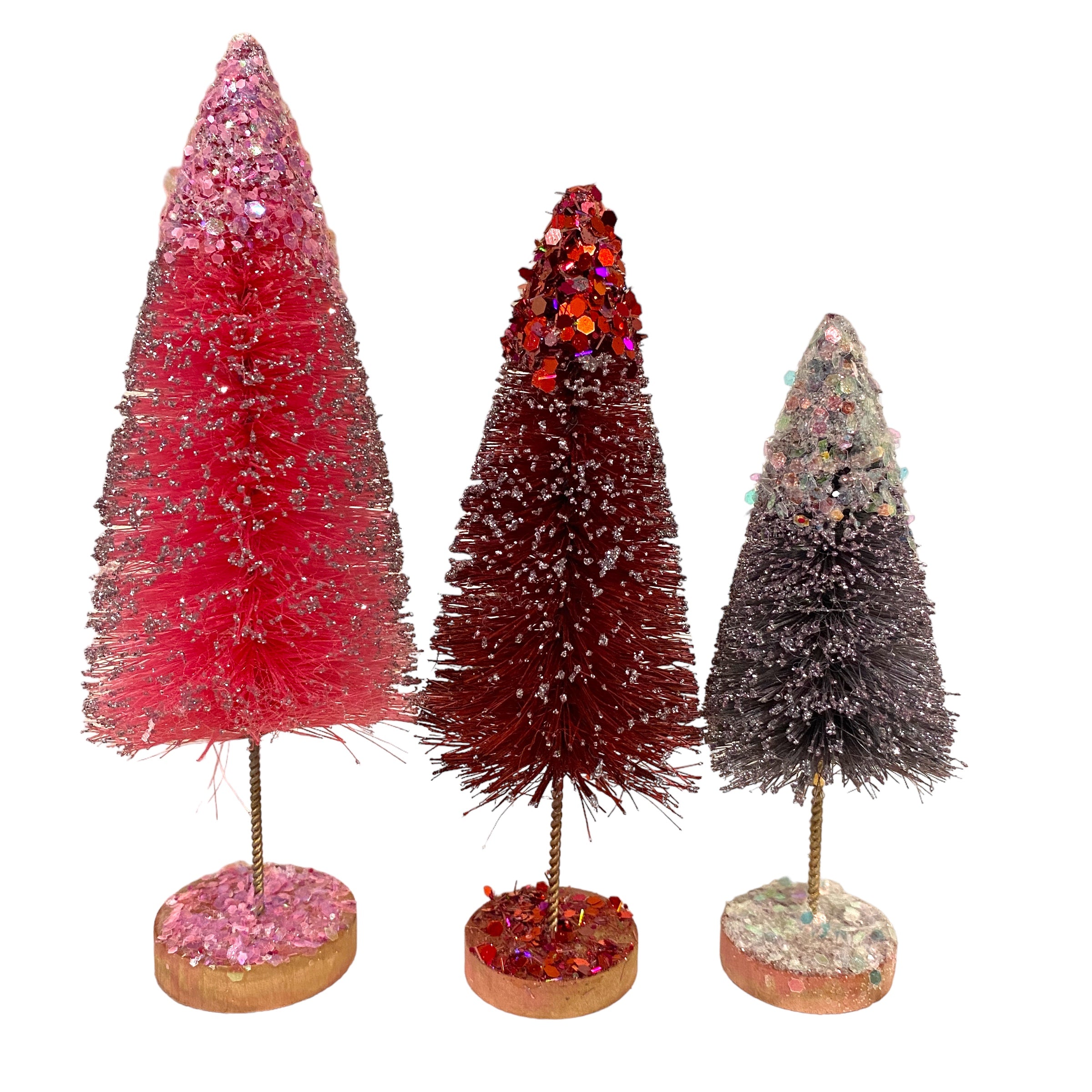Exclusive Pink, Red & Silver Bottlebrush Tree Set Candy Cane