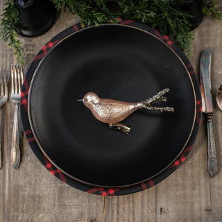 Pink & Silver Tinsel Clip-On Bird Ornament On a Plate